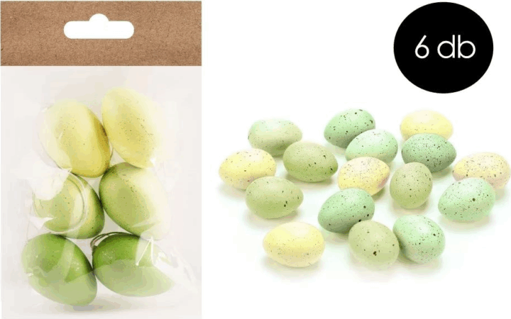 Iris műanyag tojás húsvéti dekoráció 4x6cm - Zöld (6db/csomag)