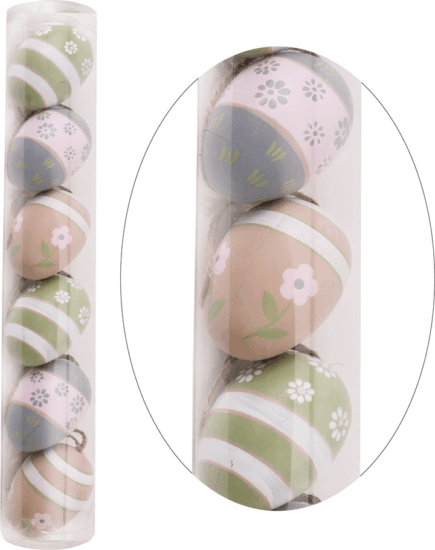 Iris Virágos/csíkos mintás műanyag tojás húsvéti dekoráció 4x6cm - Barna (6db/csomag)