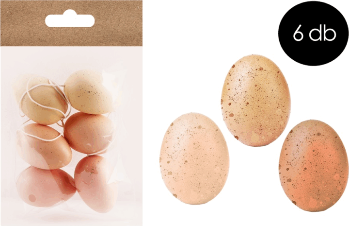 Iris Virágos/csíkos mintás műanyag tojás húsvéti dekoráció 4x6cm - Narancs/Sárga(6db/csomag)