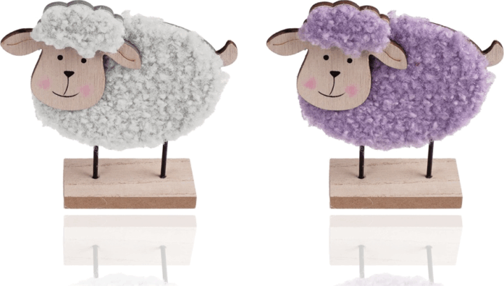 Iris álló fa Bárány figura lakásdekoráció szett 13x14cm - Fehér/Lila (2db/csomag)