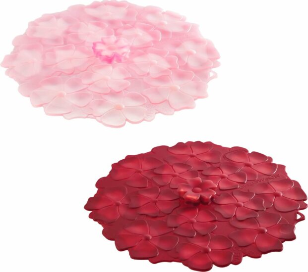 Charles Viancin Geranium Szilikon pohár tető készlet 2 darabos 11,5 cm - Piros / Rózsaszín muskátli forma