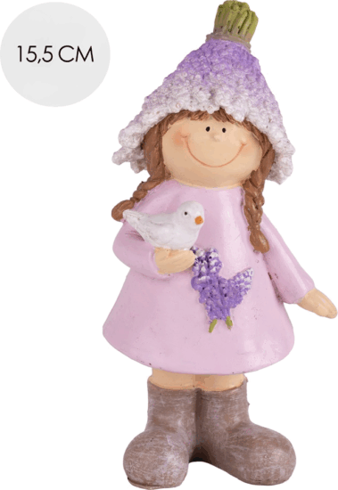 Iris dekor műgyanta levendula lány madárral figura 15,5cm - Lila Iris dekor műgyanta levendula lány madárral figura 15,5cm - Lila