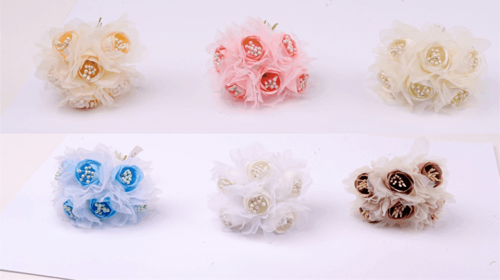 IRIS dekor rózsacsokor tüll anyaggal 6cm - Többféle