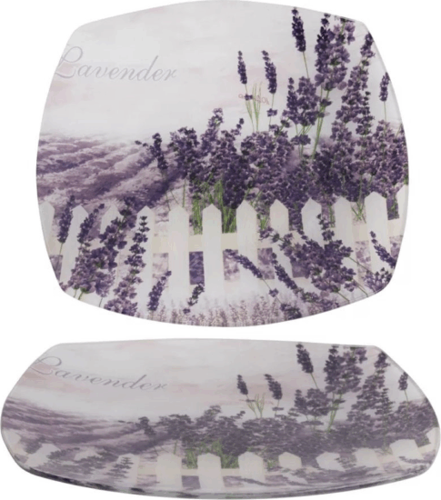 Iris Levendula mintás üveg kínáló tál 30x20cm - Lila/Mintás