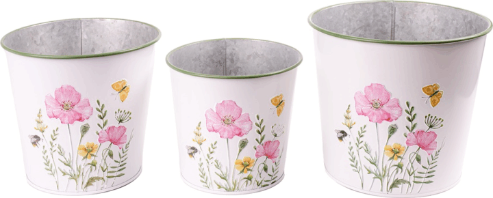 Iris Pipacs mintás bádog kaspó szett - Fehér/Mintás Iris Pipacs mintás bádog kaspó szett - Fehér/Mintás