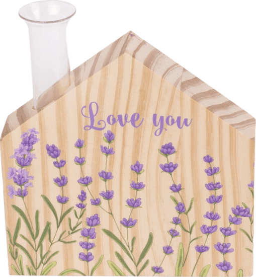 Iris Levendula mintás akasztós Fa tábla "love u" felirattal 12x17cm