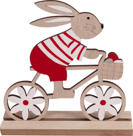 Iris Fa nyúl bicajon Húsvéti dekoráció 15x16cm - Piros/Fehér