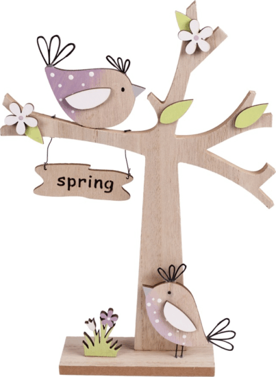 Iris Fa madarak fán "spring felirattal" tavaszi dekoráció 21x29cm - Lila