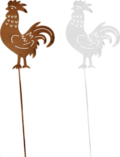 Iris fém leszúrható beszúró kakas dekoráció/növénytámasz szett 7x9/34cm - Fehér/Barna