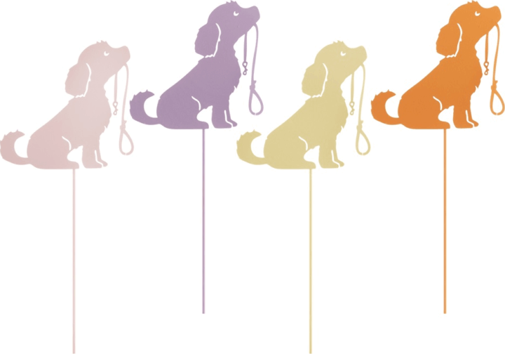 Iris dekor fém beszúró Kutya pórázzal dekoráció/növénytámasz szett 9/34cm (4db/csomag)