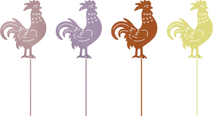 Iris dekor fém beszúró kakas dekoráció/növénytámasz szett 7x9/34cm (4db/csomag)