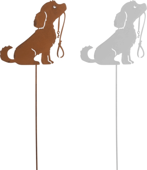 Iris dekor fém beszúró kutya pórázzal dekoráció/növénytámasz szett 9/34cm (2db/csomag)