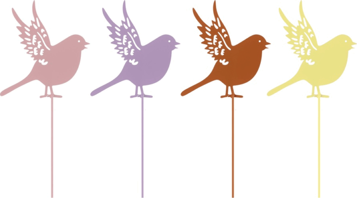 Iris dekor fém beszúró madár dekoráció/növénytámasz szett 9x9,5/35cm (4db/csomag)