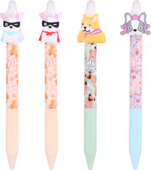 Nebulo radírozható nyomógombos zselés toll (Kék tinta / 0,7mm) - Pörgetős kutyusok