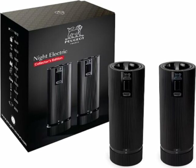 Peugeot Line Night Elektromos Só- és borsőrlő szett - Matt fekete