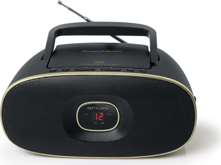 Muse MD-202 VT Hordozható Vintage CD / FM rádió - Fekete / Arany
