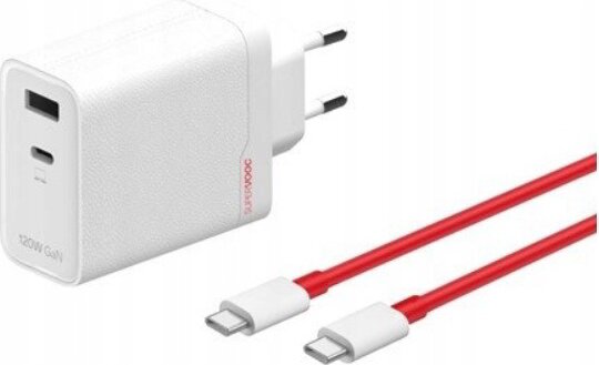OnePlus Dual Ports USB Type-C + Type-A Hálózati Gyorstöltő Adapter 120W - Fehér / Piros