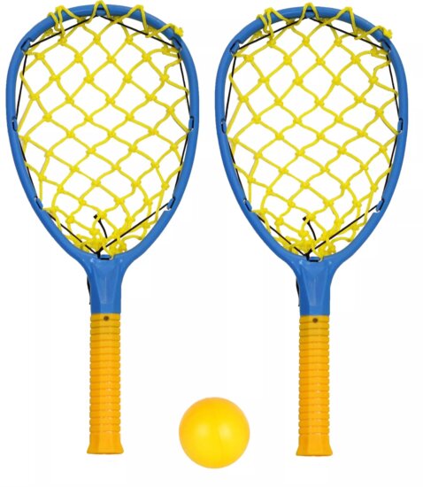 Műanyag hálós teniszütő szett labdával - Kék/Sárga Műanyag hálós teniszütő szett labdával - Kék/Sárga