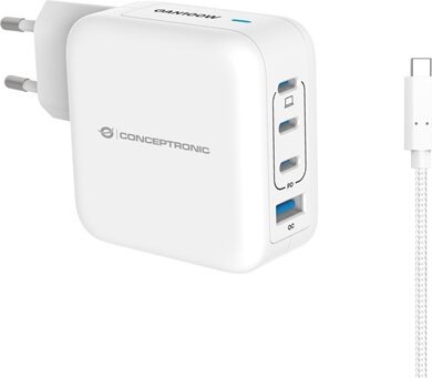 Conceptronic ALTHEA18W 3xUSB-C / USB-A Hálózati Gyorstöltő Adapter 100W + USB-C töltőkábel - Fehér