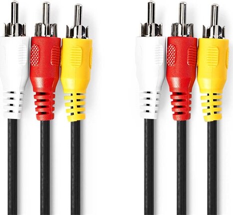 Nedis CVGL24300BK20 3x RCA apa - 3x RCA apa Kompozit Kábel 2m - Fekete