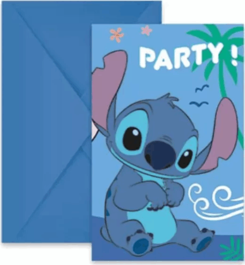 Party meghívó borítékkal - Stich (6 db/csomag)