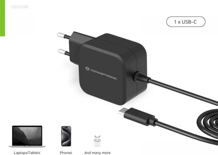 Conceptronic Ozul GaN USB-C Hálózati Gyorstöltő Adapter 67W - Fekete Conceptronic Ozul GaN USB-C Hálózati Gyorstöltő Adapter 67W - Fekete