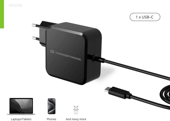 Conceptronic Ozul GaN USB-C Hálózati Gyorstöltő Adapter 100W - Fekete