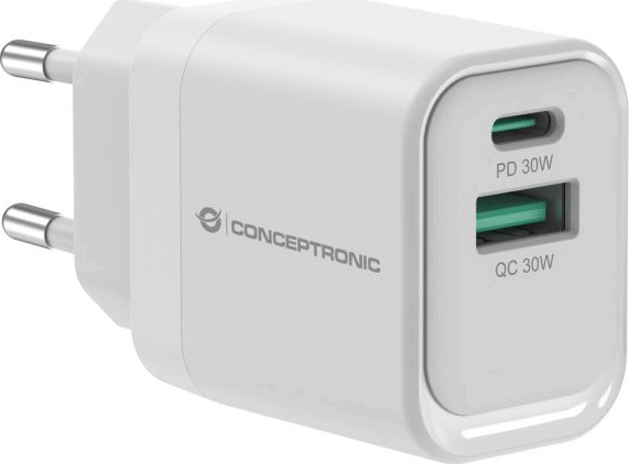 Conceptronic ALTHEA19W33 GaN USB-A / USB-C Hálózati Gyorstöltő Adapter 33W - Fehér