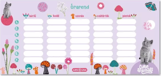 Ars Una Cute Animals Egylapos cica mintás órarend
