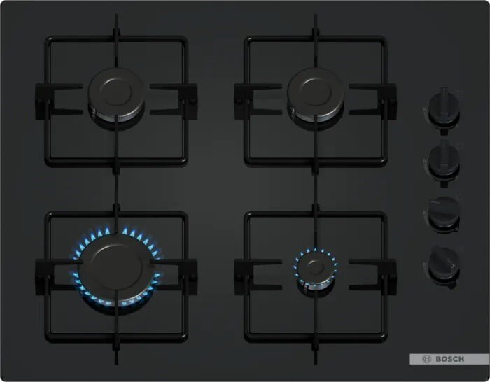 Bosch POH6B6K30 Beépíthető 4 zónás Gáz Főzőlap 7500 Watt - Fekete Bosch POH6B6K30 Beépíthető 4 zónás Gáz Főzőlap 7500 Watt - Fekete