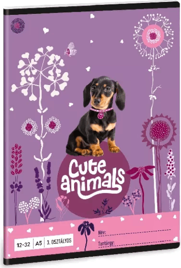 Ars Una Cute Animals 32 lapos A5 3. osztályos vonalas füzet - Tacskó mintás