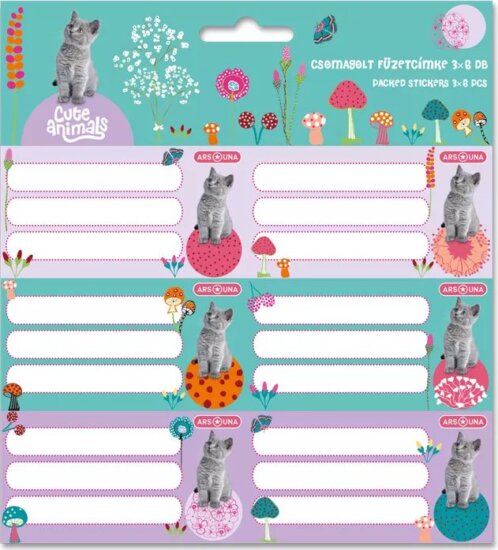 Ars Una Cute Animals füzetcímke (3 x 6 db) - Cica mintás