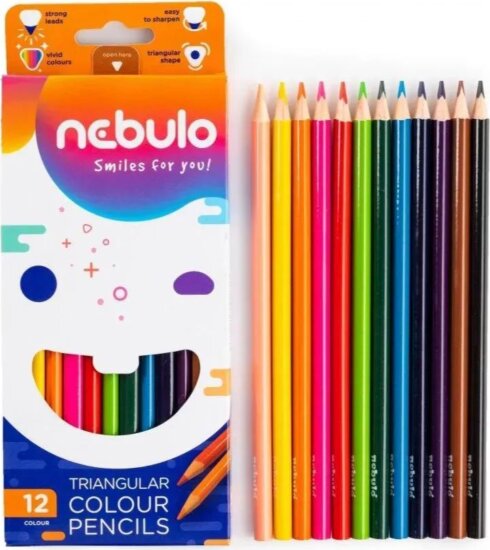 Nebulo Háromszögletű Színes ceruza készlet (12 db / csomag) - Vegyes színek