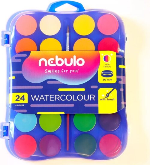 Nebulo 24 színű Vízfesték készlet ecsettel 30mm