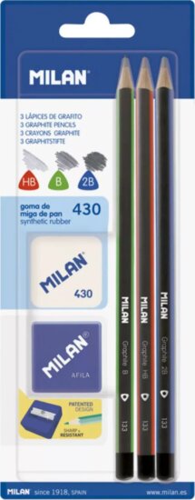 Milan 5 darabos Grafitceruza szett radírral és hegyezővel
