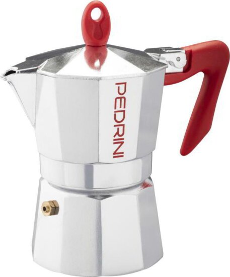 Pedrini 9083-0 3 személyes Kotyogós kávéfőző - Ezüst / Piros