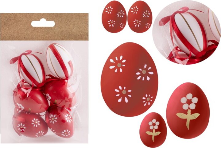 Iris Műanyag tojás Húsvéti dekoráció 4x6cm - Virágos / Csíkos (6db/csomag)