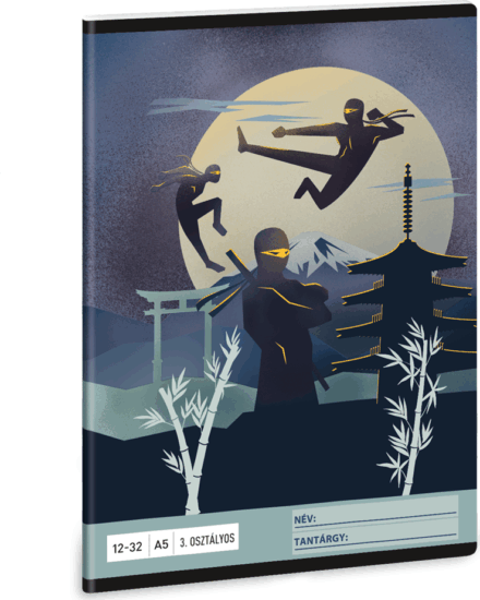 Ars Una Ninjas in the dark32 lapos A5 3. osztályos vonalas füzet - Mintás