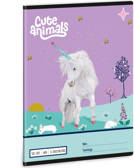 Ars Una Cute Animals Unicorn 32 lapos A5 3. osztályos vonalas füzet - Mintás