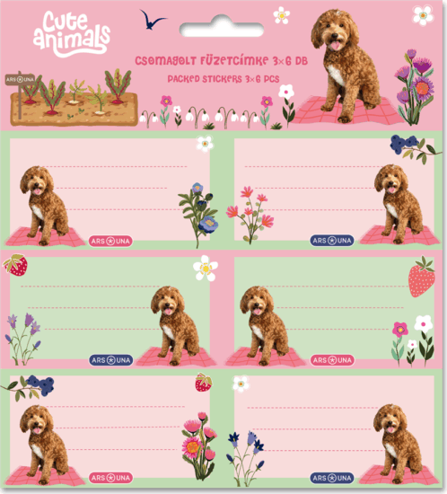 Ars Una Cute Animals Doggie 3x6 db füzetcímke (18 címke / csomag) - Kutya mintás