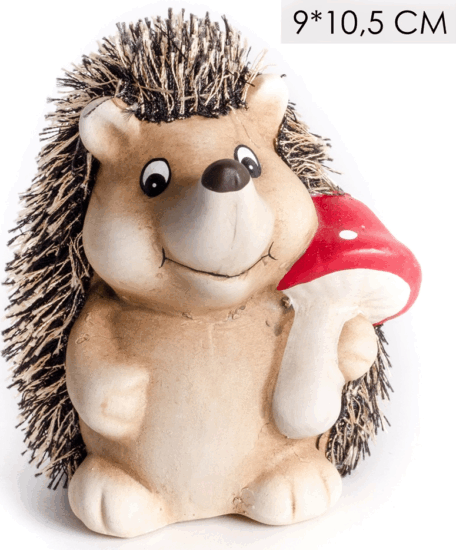 Iris kerámia süni gombával őszi lakásdekoráció 9 x 10,5cm