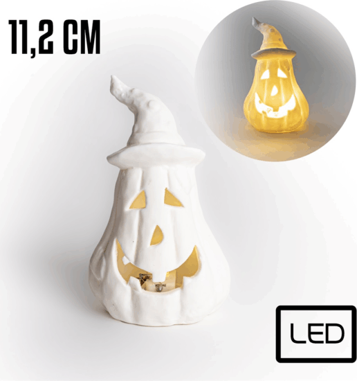 Iris porcelán tök leddel Halloween dekoráció 11,2cm - Fehér
