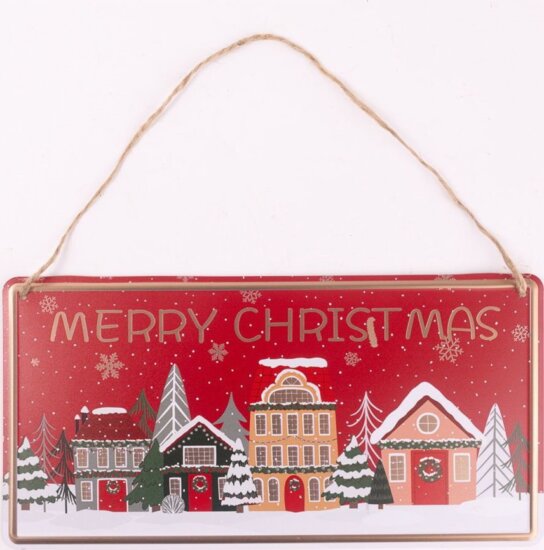 Iris Bádog kép Karácsonyi dekoráció 30 x 15 cm - Piros havas házak