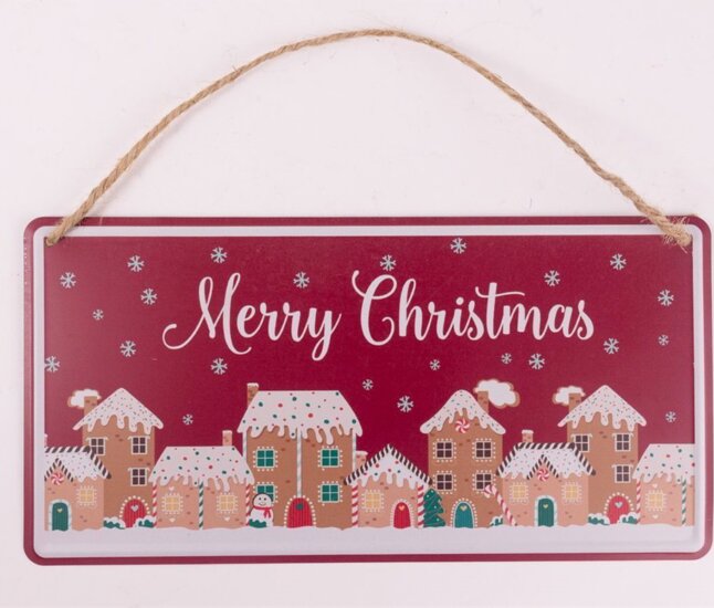 Iris Bádog kép Karácsonyi dekoráció 30 x 15 cm - Piros mézeskalács házak