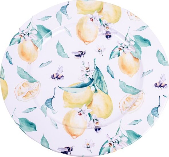 Iris Bádog kör alakú tálca 33 x 1,5 cm - Citrom mintás