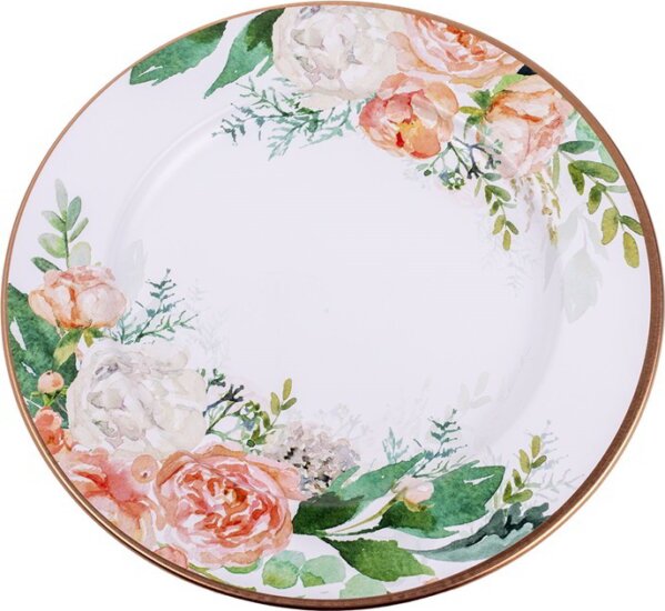 Iris Bádog kör alakú tálca 33 x 1,5 cm - Virág mintás