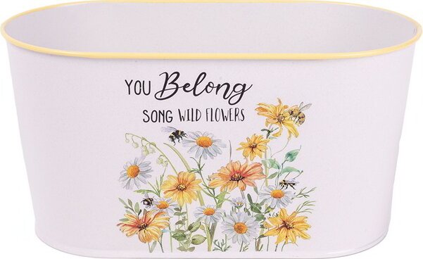 Iris Ovális Bádog 23 x 12 cm kaspó - Fehér margaréta mintás