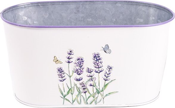 Iris Ovális Bádog 23 x 12 cm kaspó - Fehér levendula mintás