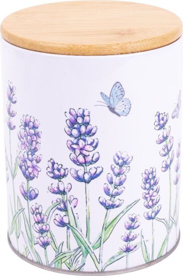 Iris Bádog ételtároló doboz tetővel 1,3L - Fehér levendula mintás