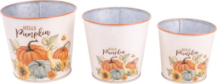 Iris Kerek Bádog 15 - 11,5 cm kaspó 3 darab - Narancssárga tök mintás